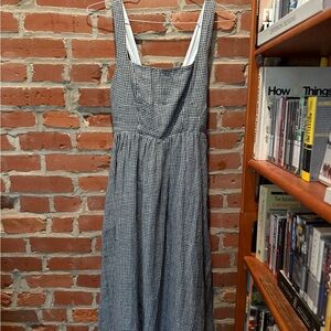 Quince 100% European Linen Fit & Flare Midi Dress— Gingham